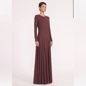 NWT STAUD Donovan Dress Long sleeve maxi evening gown Bark brown mesh size small